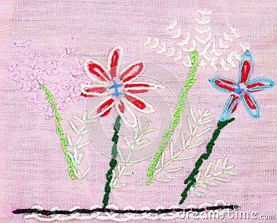 Closeup handmade embroidery floral Stock Photo