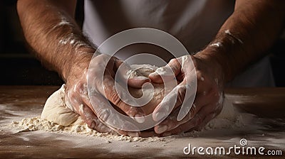 Closeup of Hands Kneading Dough AI Generated Cartoon Illustration