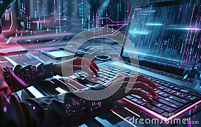 Closeup of hands typing on a keyboard with digital technology, software development concept. Coding programmer, software engineer Stock Photo