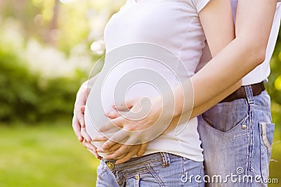 Closeup happy family awaiting baby Stock Photo