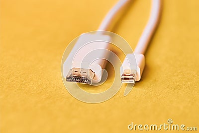 Closeup of HDMI and mini display port cables. Stock Photo