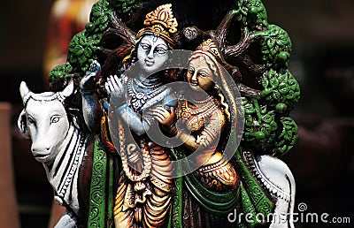 Closeup of Hindu Gods Krishna and Radha Stock Photo