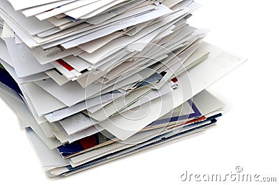 Closeup of home mails pile on white Stock Photo