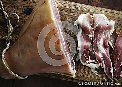 Closeup homemade smoked dry-cured ham Stock Photo