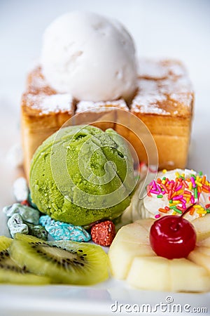 Closeup Honey Toast ice cream Stock Photo