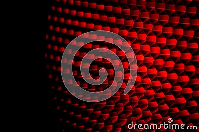 Closeup honeycomb grid texture with red light. Red and dark metal hexagon shaped pattern abstract background. Light modifier Stock Photo