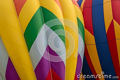 Closeup of of hot air balloons being inflated Stock Photo