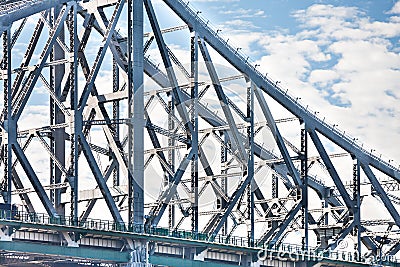 Closeup of a huge metal bridge under the sky Stock Photo