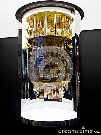Closeup of IBM Q System One computer on display at the annual Consumer Electronics Show Editorial Stock Photo