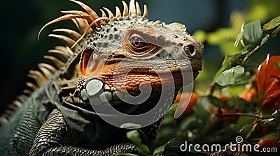 Closeup Iguana in a tree bunch Stock Photo