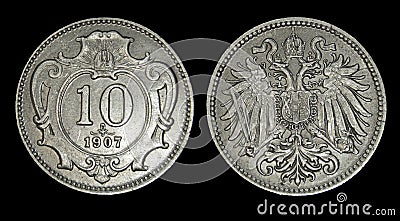 Closeup image of Austria-Hungary heller coin, Franz Joseph Stock Photo