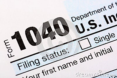 Closeup image of blank american 1040 Individual Income Tax return form Editorial Stock Photo