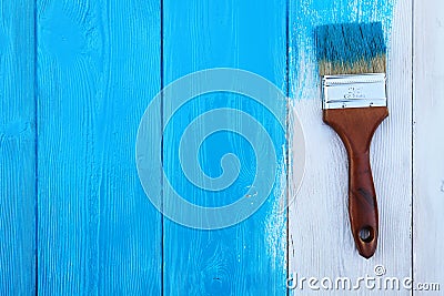 Closeup image of bumpy wooden tabletop painted blue Stock Photo