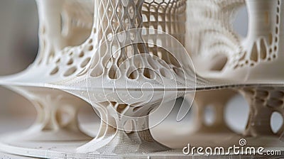 A closeup image captures the intricate details of a 3Dprinted architectural model showcasing the merging of Stock Photo