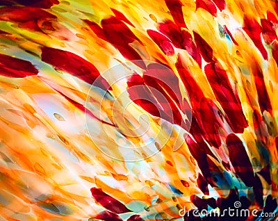 Closeup image of colored stained glass in red yellow gamma Stock Photo