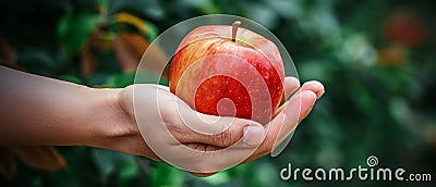 Closeup Image Of A Hand Grasping A Vibrant, Red Apple Gently Stock Photo