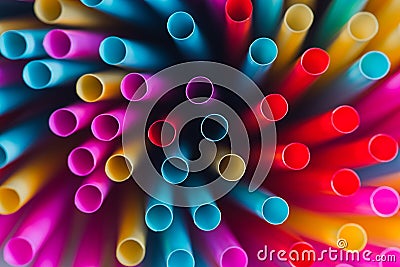 Closeup image of pastel colored straws on black background Stock Photo