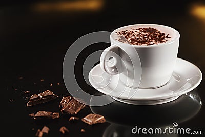 Closeup image of white cup full of cocoa with milk Stock Photo