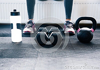 Closeup image of a woman sitting at gym Stock Photo