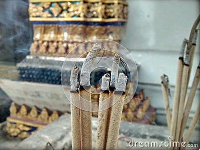 Closeup Incense Candle Sticks Burning Stock Photo