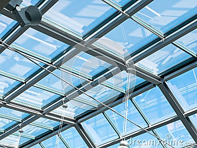 Closeup inside view of modern transparent glass roof Stock Photo