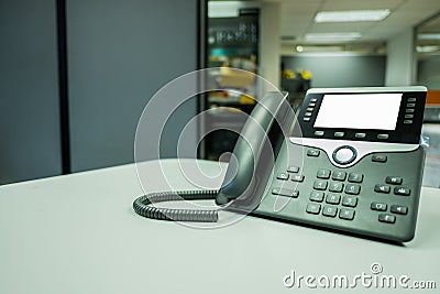 Closeup ip phone deveice on office desk Stock Photo