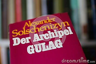 Closeup of isolated Alexander Solschenizyn Archipel Gulag book cover Editorial Stock Photo