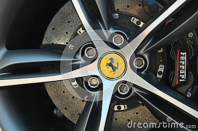 Closeup of italian luxury ferrari car tire Editorial Stock Photo