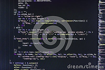 Closeup of Java Script, CSS and HTML code. Stock Photo