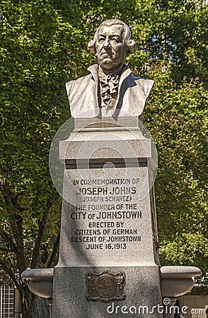 Closeup of Joseph Johns statue, downtown Johnstown, PA, USA Editorial Stock Photo