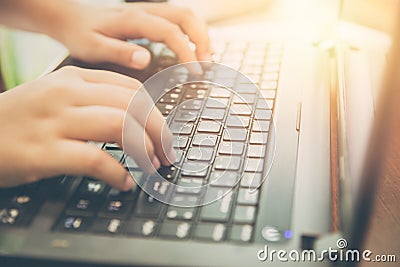 Closeup keyboard hand using typing laptop Stock Photo