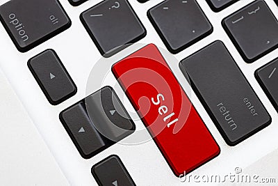 Closeup keyboard Sell word text button for Bear Stock Forex Trade order transection command concept Stock Photo