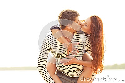 Closeup kissing happy couple Stock Photo