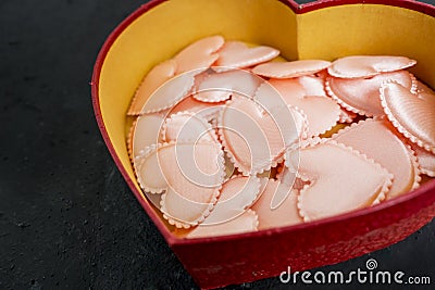 Closeup of knick knacks inside valentine box Stock Photo