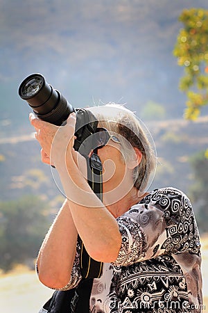 Closeup Lady Photographer Stock Photo