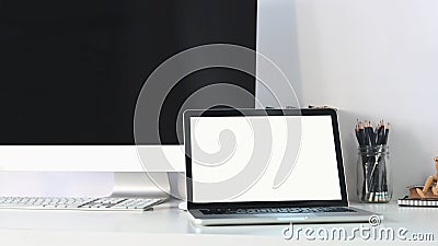Closeup laptop computer on workspace. Stock Photo