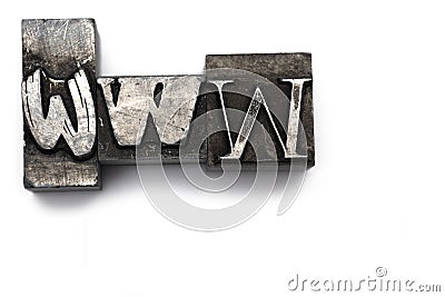 Closeup lead letters www printer white background Stock Photo