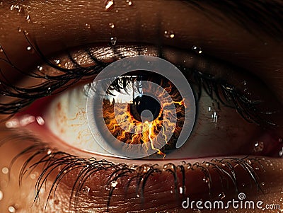 Closeup of Light Brown Eye with Lightning - AI Generated Stock Photo