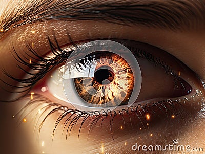 Closeup of Light Brown Eye with Lightning - AI Generated Stock Photo