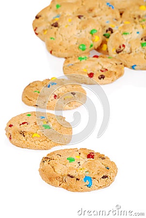 Closeup line of candy chocolate cookies Stock Photo