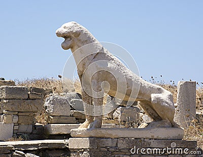 Closeup of a Lion, Terrace of the Lions in Delos Editorial Stock Photo