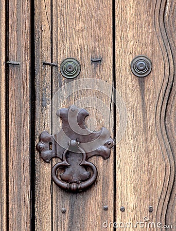 Closeup of lock on door at Mission Santa Ines Stock Photo