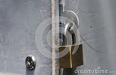 Closeup of a locked padlock door Stock Photo