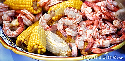 A closeup of a low-country shrimp boil. Stock Photo
