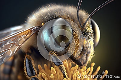 Closeup macro shot of bee head Cartoon Illustration