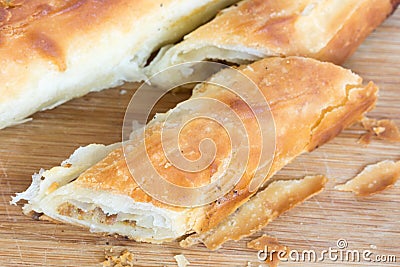 Closeup macro slice of burek with meat Stock Photo