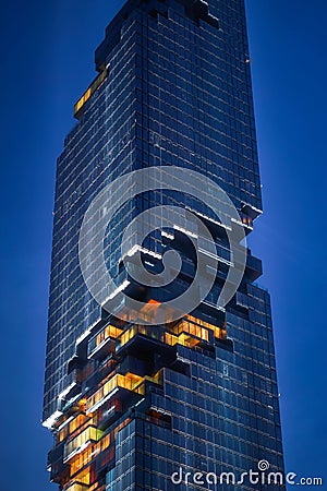 Closeup of Mahanakorn tower at dusk Editorial Stock Photo