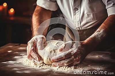 closeup male hands kneading the dough Stock Photo