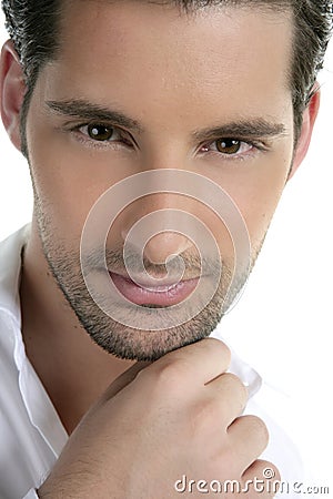 Closeup male young man portrait over white Stock Photo