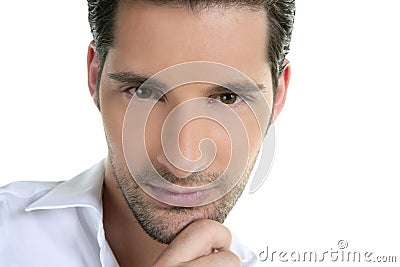 Closeup male young man portrait over white Stock Photo